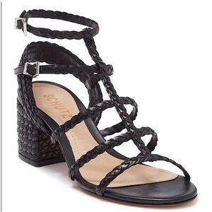 Schultz Black Brazilian Leather Strappy Sandals Heels  with Leather Sole